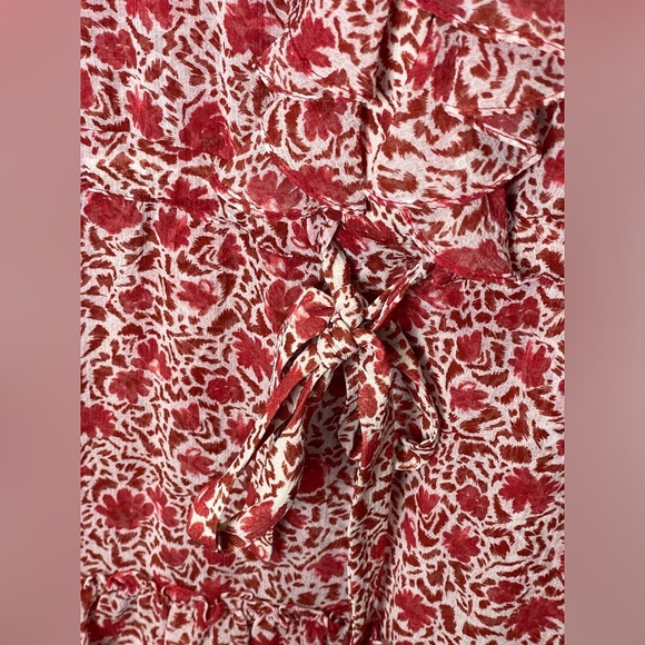 MISA Los Angeles Eba Rust White Floral Ruffle Sleeveless Mini Dress Size Large - Picture 9 of 12